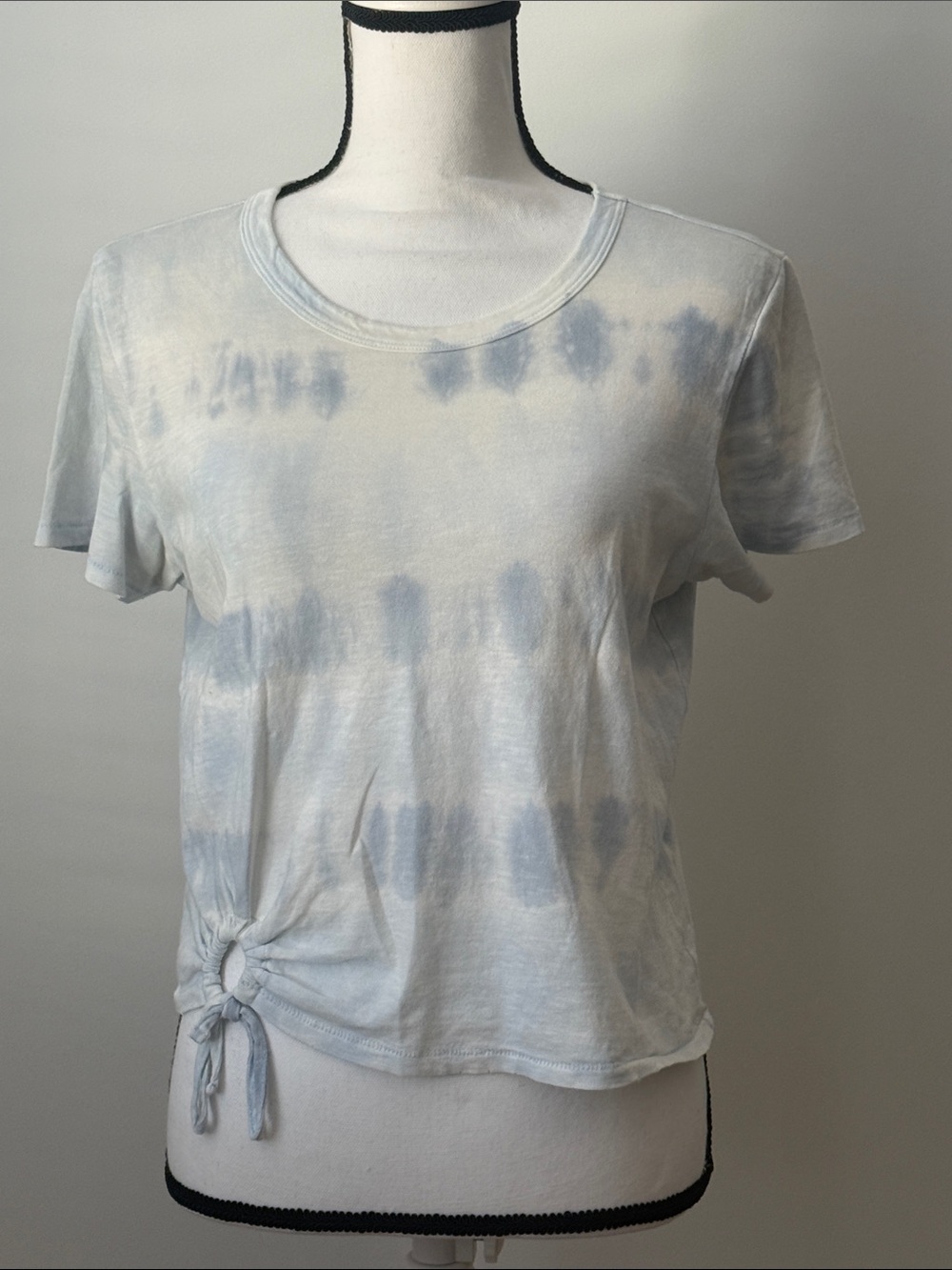 Women's Light Blue Tie-Dye Short Sleeve Tee with Side Tie